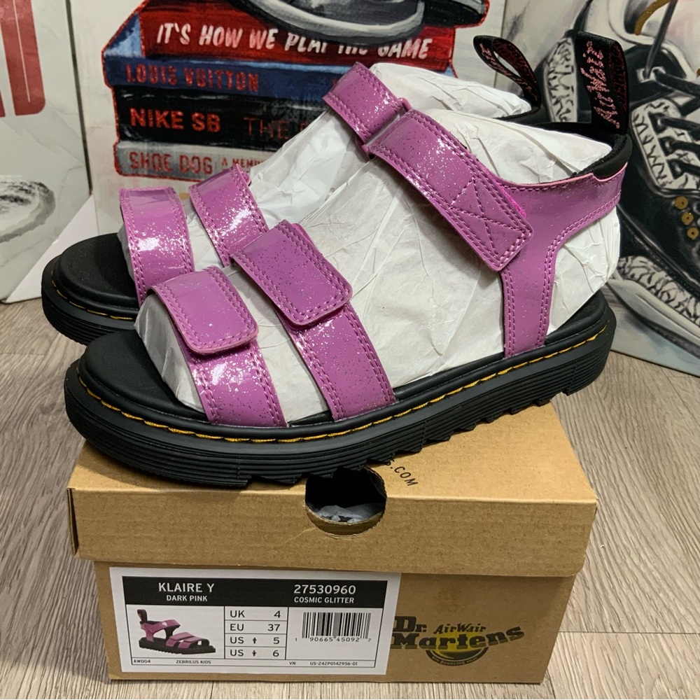 Dr. Martens Klaire Y Cosmic Glitter Dark Pink Strappy Sandal Women's 6 or 7 - Picture 9 of 9